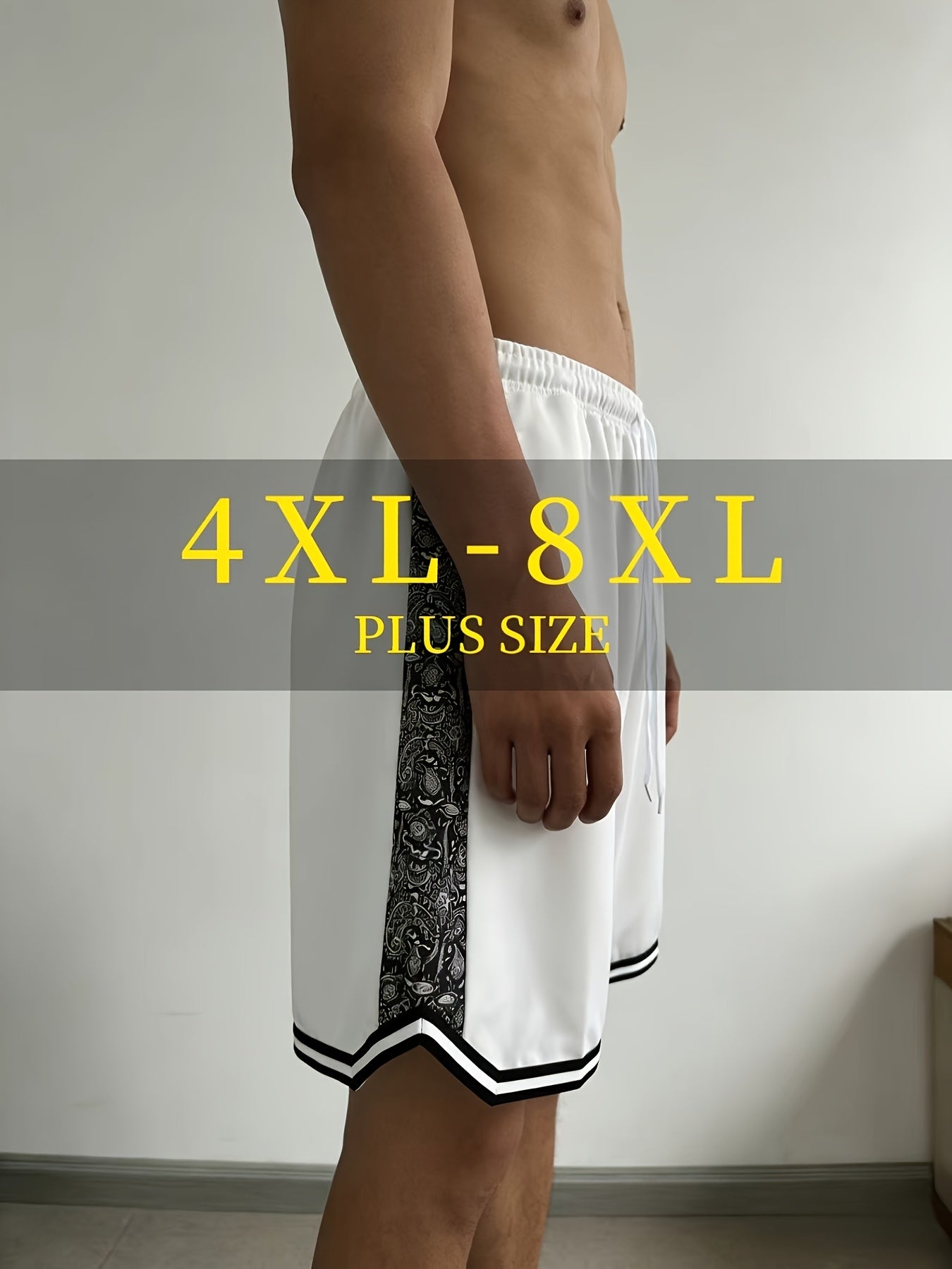 Men's Plus Size Summer Shorts | Striped And Side Coconut Pattern Embroidery, Fashionable And Versatile for Street, Sports, Casual Wear, PLUS SIZE