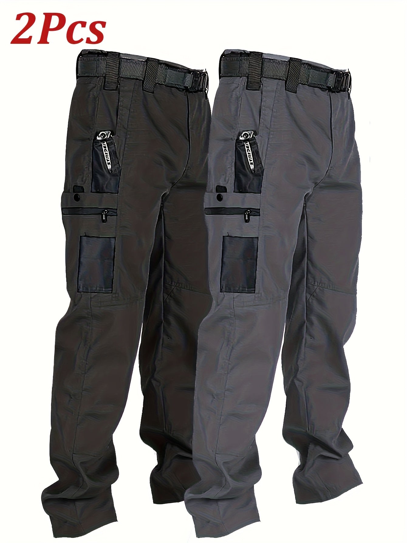 2pcs Set, Men'S Outdoor Cargo Pants, Multi-Functional Pockets, Lightweight, Ripstop, Durable Work Pants, for Camping Hiking Fishing, Suitable for Spring Summer And Autumn Seasons