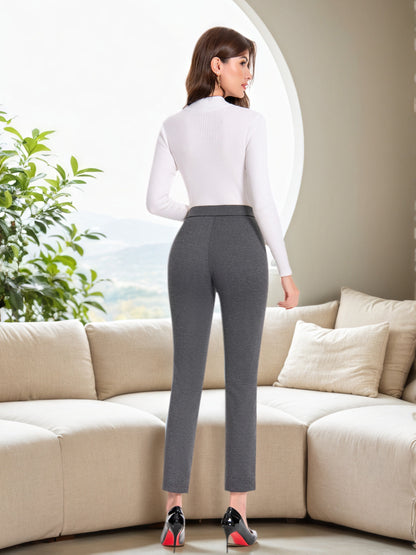 Women's High-Waist Skinny Pants - Stretch Pull-On Work Trousers with Elastic Waistband, Slim Straight Leg Dress Pants for Office, Business Casual & Year-Round Wear, Solid Color (Machine Washable) - Not Included