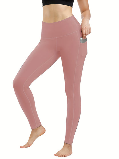10pcs Pack Women's High-Waisted Stretch Yoga Leggings - Full-Length Workout Pants Suitable for Running, Gym, Pocketed for Layering - Solid Color Athletic Wear
