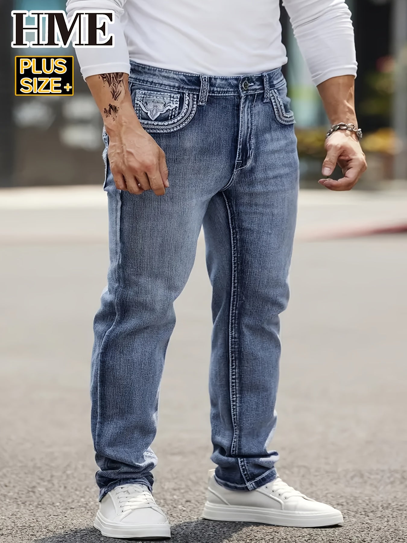 Larger Size Men's Jeans XL-6XL Business Casual Versatile Slim Straight Pants Classic Retro Style High Waist And Big Stretch Trendy And Comfortable Outdoor Travel Trousers Extra Large Size, PLUS SIZE