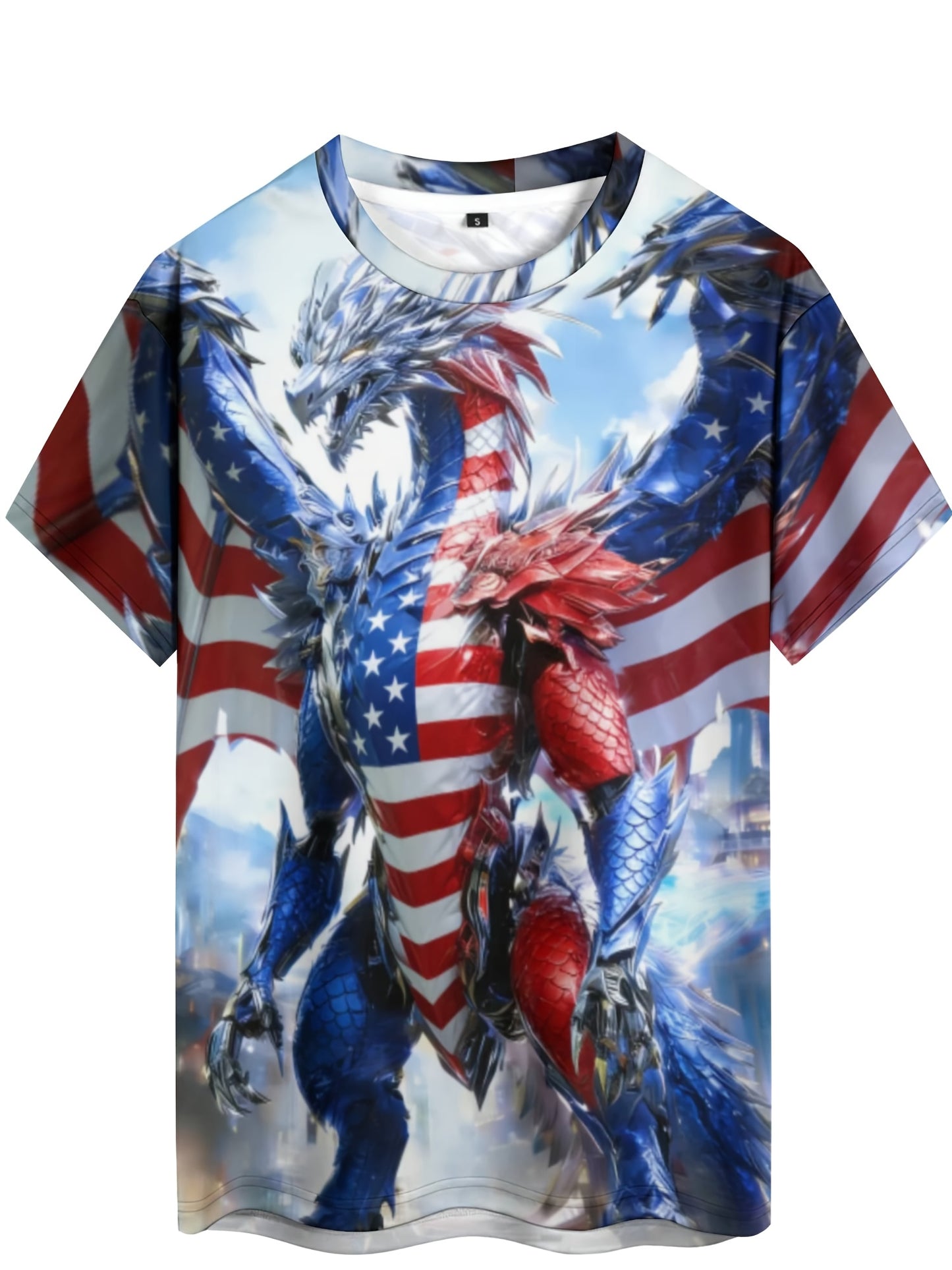 Wuwei Mechanical Blue Dragon 3D Pattern Printed Men's Graphic T-Shirt Comfort T-Shirt, Short Sleeve Pullover, Men's Summer Outdoor Clothing