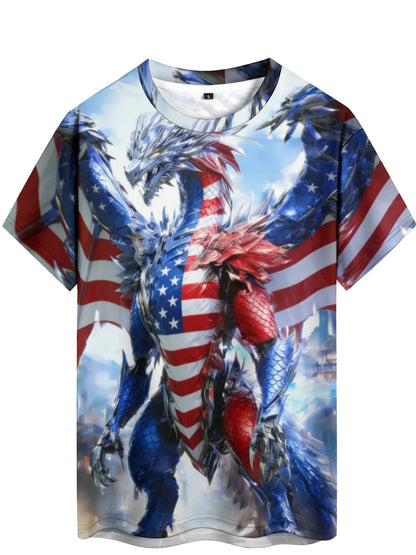 Wuwei Mechanical Blue Dragon 3D Pattern Printed Men's Graphic T-Shirt Comfort T-Shirt, Short Sleeve Pullover, Men's Summer Outdoor Clothing