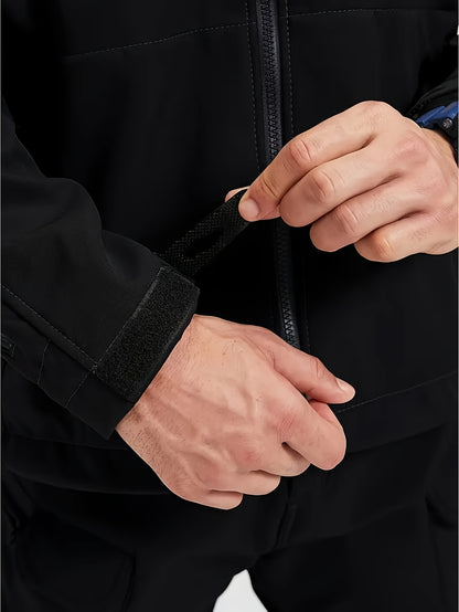 Men's Fleece-Lined Softshell Tactical Winter Jacket with Zip-Up Hooded Coat, Multiple Pockets & Lining - Outdoor Skiing, Hiking, Camping Workwear - Machine Washable Warm Fall/Winter Gear for Cold Weather Activities (Polyester)