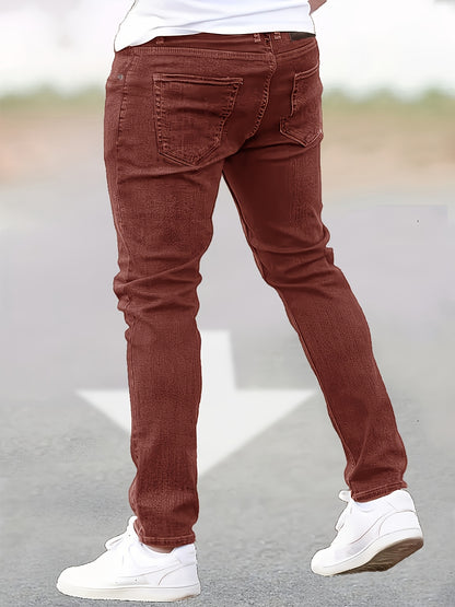 3pcs Men's Slim Fit Jeans - Heavy- Washed Streetwear Pants Suitable for All Seasons, Stretchable Basic Style with Washed, Year-Round Wear for Casual & -Casual Outfits
