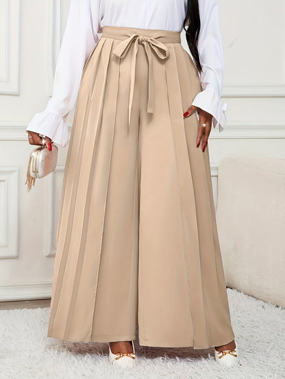 Plus Size - Plus-size Women'S Pants With Elegant Pleats, Removable Design, Two-way Wear, Straight-leg Style, Retro Chic, Casual, Suitable For All Seasons Throughout The Year.