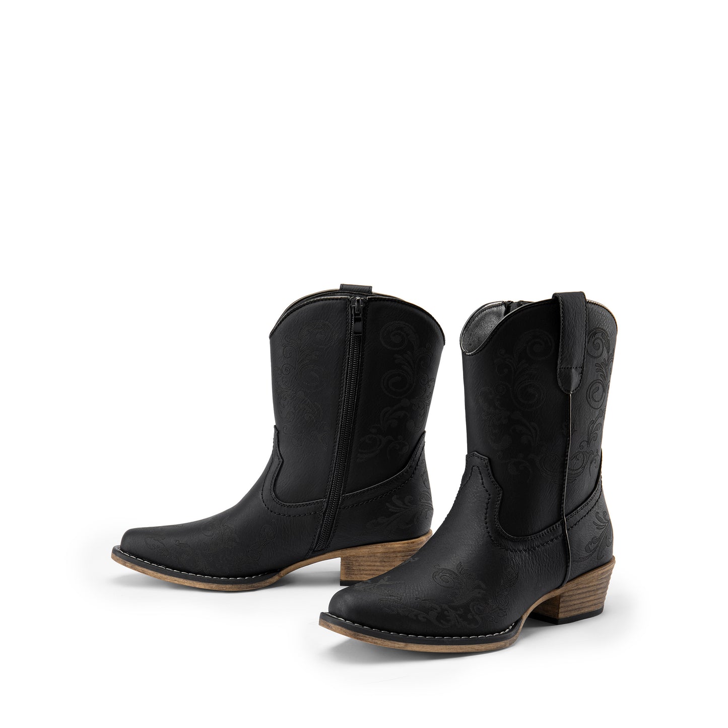 Women's Western Cowgirl Boots - Low Chunky Heel Square Toe Ankle Booties with French Heel & TPR Sole, Retro Round/for - Cowboy Boots for Ranch, Festival, Casual Wear (Zipper Closure), Women Shoes