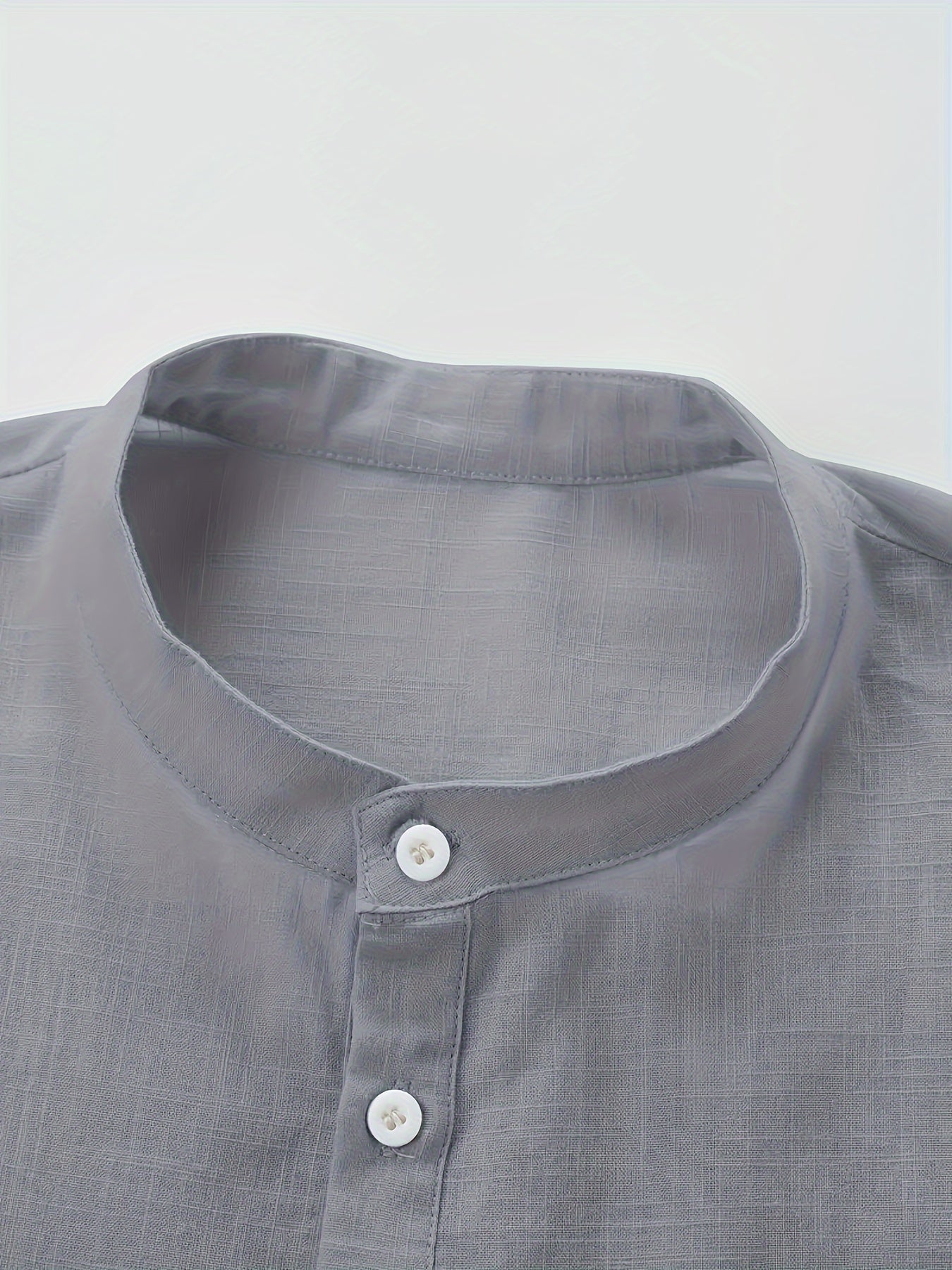 Plus Size Men'S Solid Shirt, Casual Breathable Half Button Cotton Blend Stand Collar Long Sleeve Shirt For Outdoor Activities, Men'S Clothing
