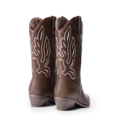 Women's Cowboy Boots Mid Calf Cowgirl Boots Embroidery Stitched Western Boots