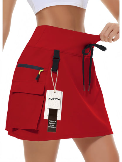 Women's New Summer Polyester Quick-Dry Hiking Workwear Skirt, Outdoor Sports Elastic Waistband Zipper Pocket Tennis Skirt, Golf Quick-Dry Skort