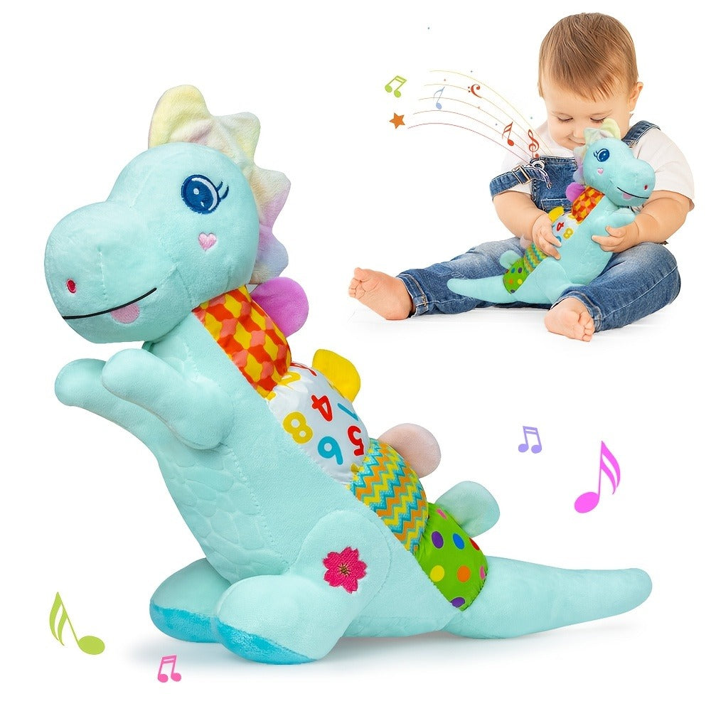 Musical Dinosaur Baby Plush Toy - Crinkle, squeak, rattle and textured sensory details