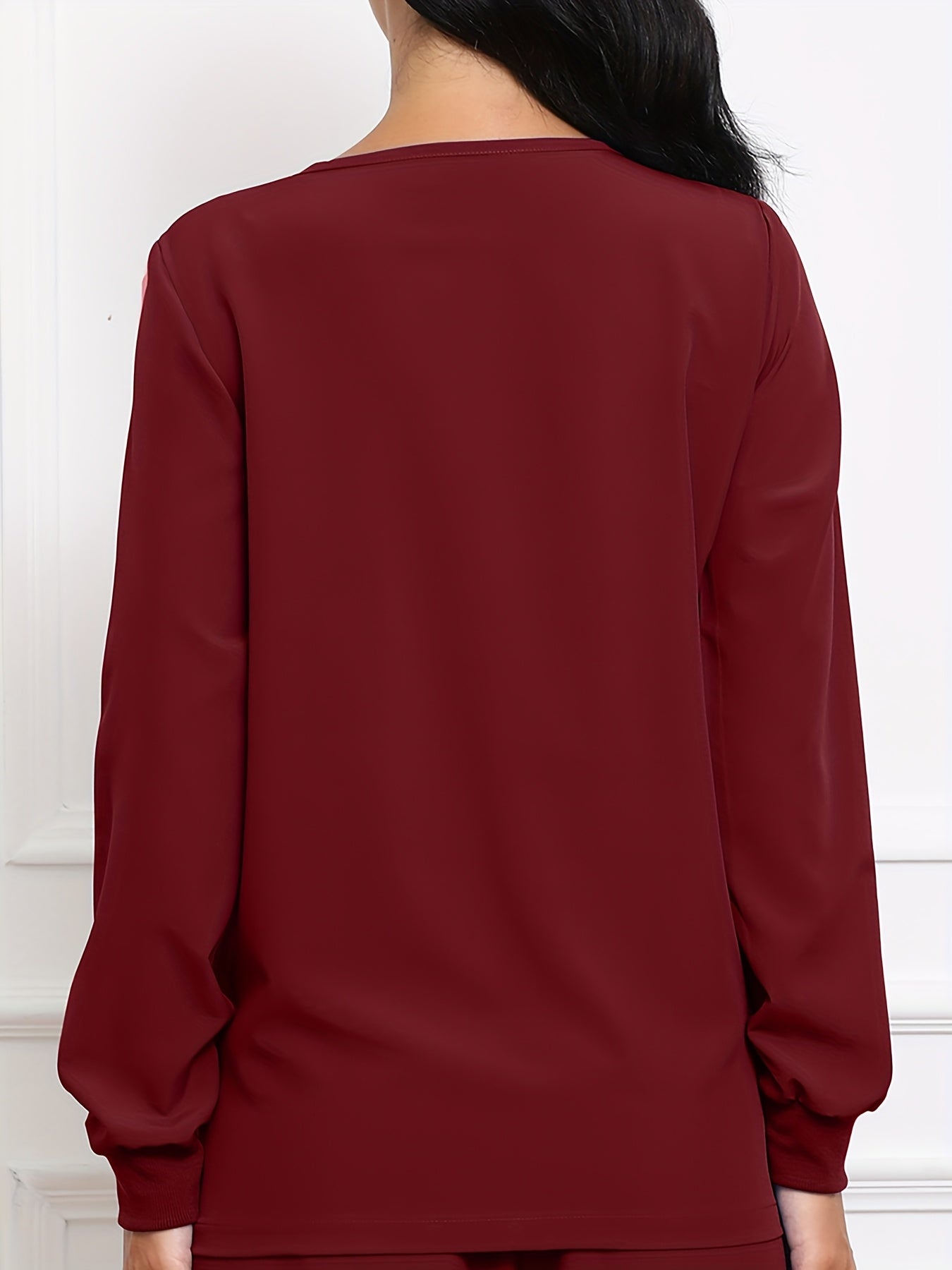 Women's V-Neck Long Sleeve Matte Breathable S Uniform Pockets Wash Clothes Work Shirt Scrubbing Top