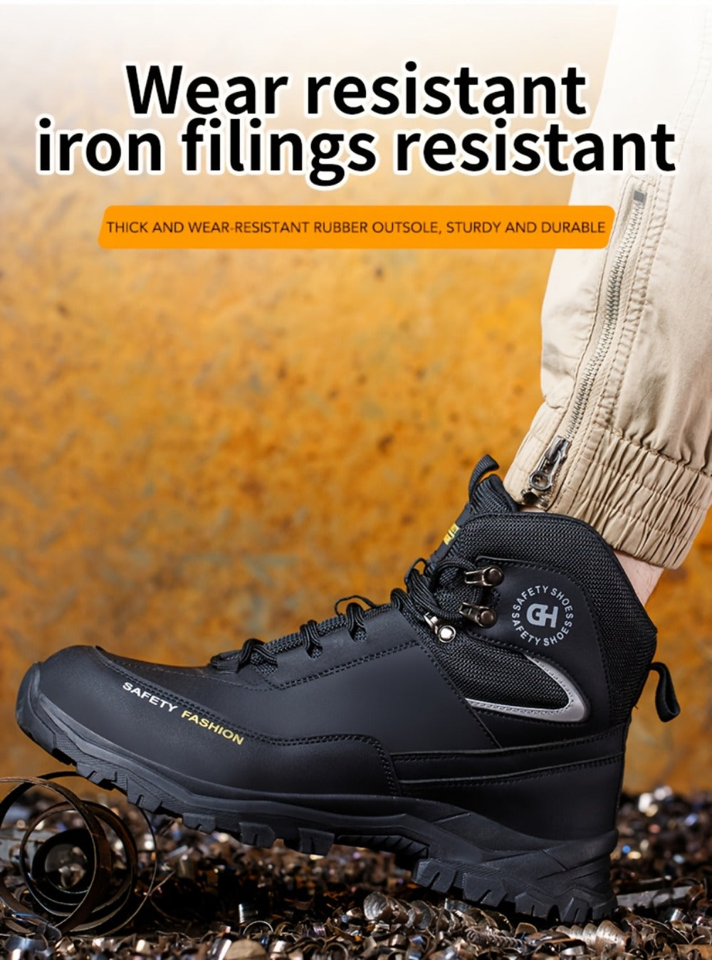Men's Steel-Toe Work-Style Boots - Rubber Traction Sole and Cushioned Insole