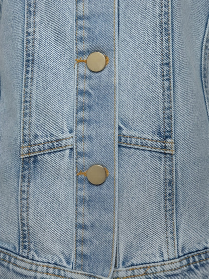 Women's Elegant French Romantic Denim Jacket with Puff Sleeves - Light Blue Button-Front Coat, Regular Fit Long Sleeve for Autumn/Winter, Valentine's Day & Special Occasions, Denim Jacket Women, Denim Jacket for Women, Stylish Denim Jacket Women