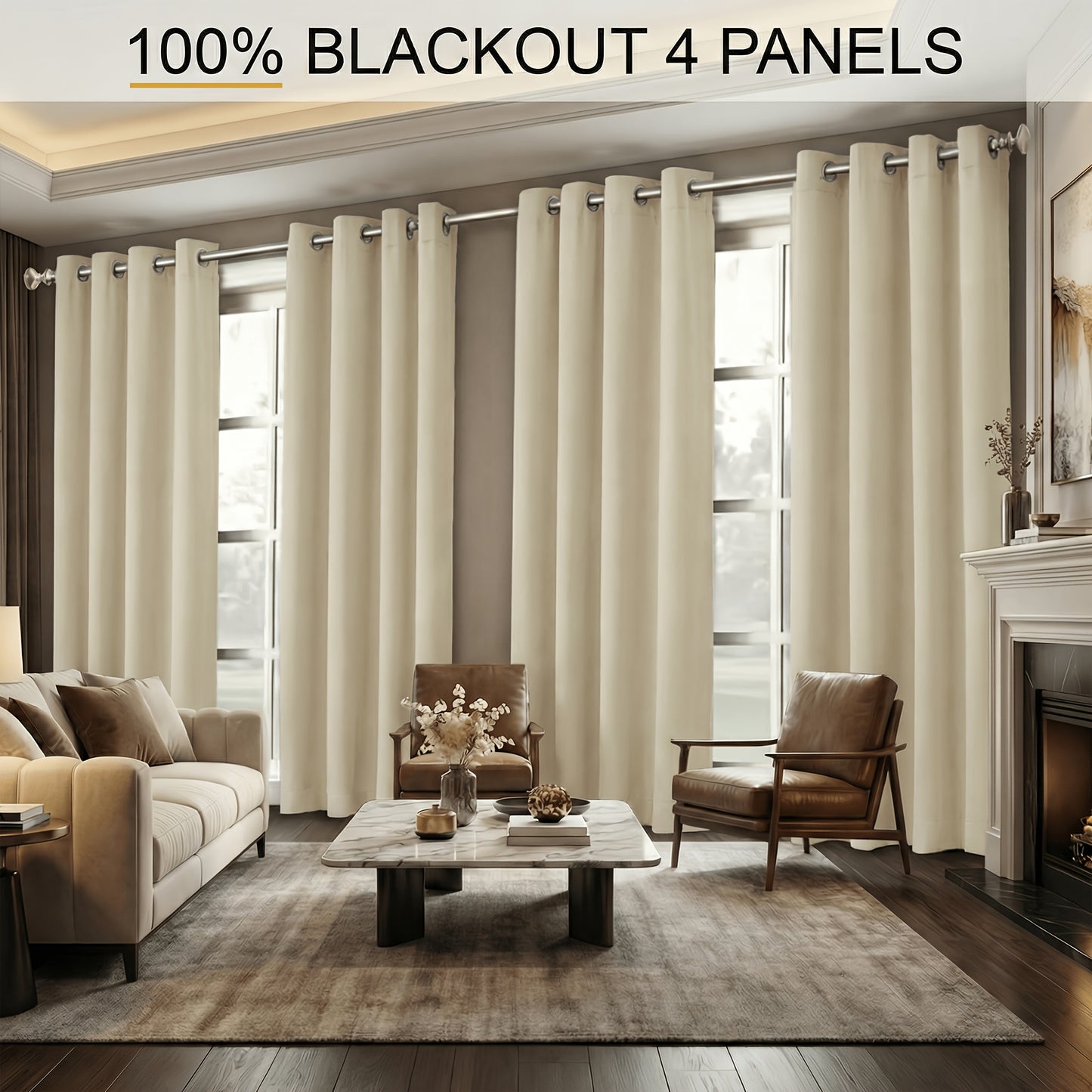 4-Piece Blackout Curtain Panels - Thermal Lining for Bedroom Privacy