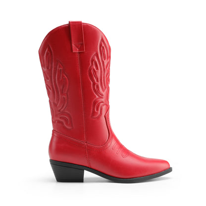 Women's Cowboy Boots Mid Calf Cowgirl Boots Embroidery Stitched Western Boots