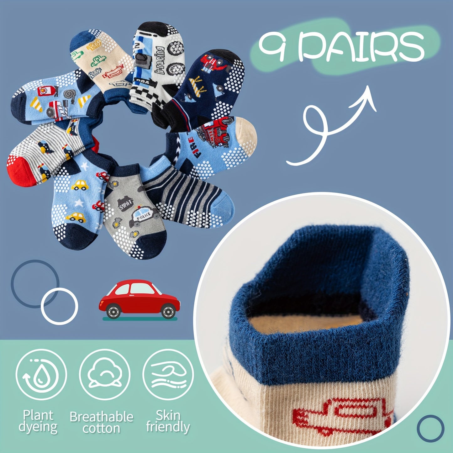 9/18 Pairs Of Baby Boys Toddlers Grips Socks Kids Non Slip Anti Skid Ankle Car No Show Socks With Grippers Gift Socks