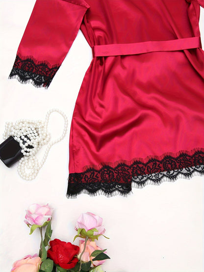 Women's Sleepwear, Home Clothes, Bathrobe 5pcs Set, Multi-color, No Pattern, Sexy, Solid Color, Contrasting Lace, No Lining, Belt, Adult Style, Comfortable and Breathable Fabric, Essential for Lovers to Save Money