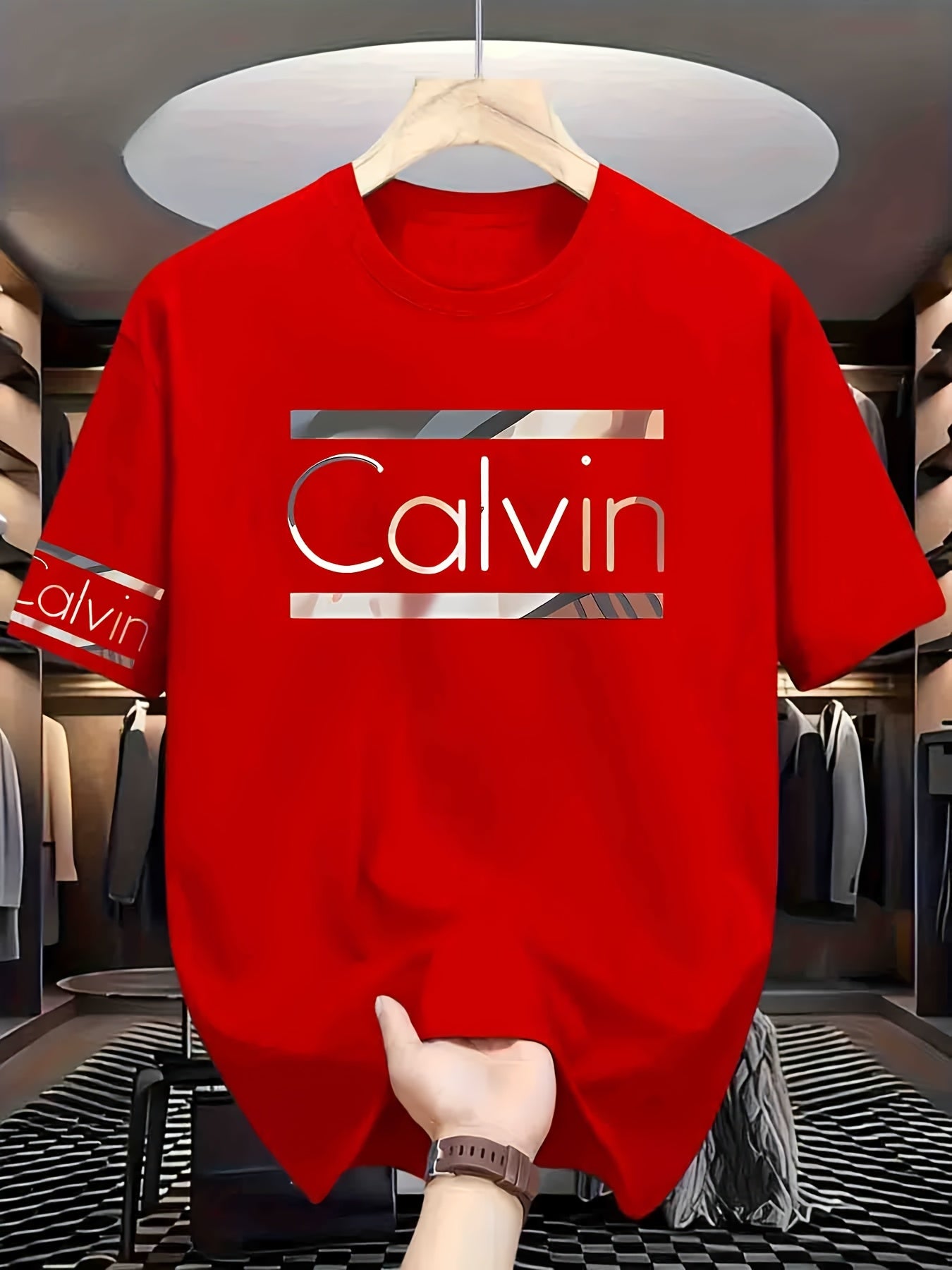 Printed Letter Design, Casual Crew Neck T-Shirt for Men, Made from 100% Knit Fabric, Short-Sleeved Top Suitable for Spring And Summer, Stylish And Adaptable