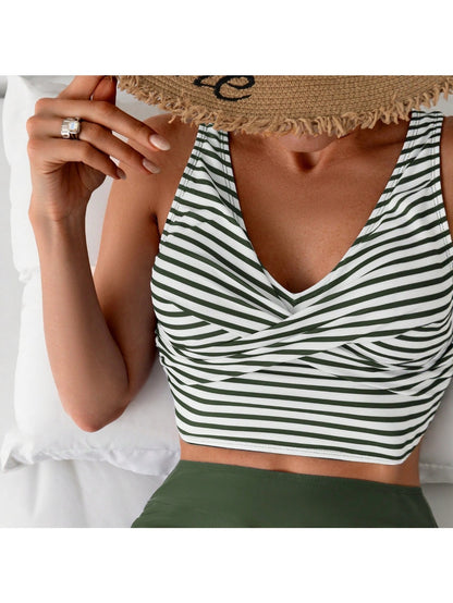 Two-piece New Tight Cross Vest Sexy High Waist Drawstring Boyshort Racing Split Swimsuit Suit