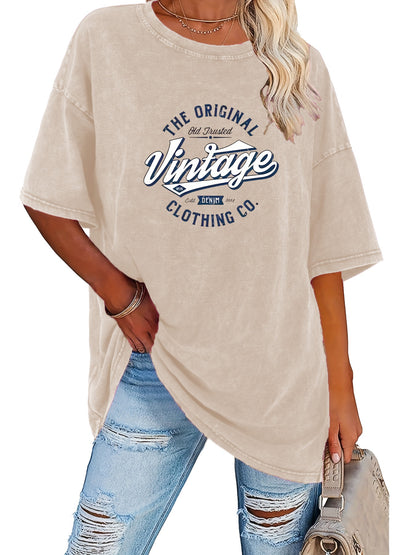 Vintage Style Women'S T-Shirt - 230G Heavyweight, Round Neck, Short Sleeves, Retro Urban Fashion, Machine Washable, Ideal for Casual Spring/Summer Outfits, Relaxed Fit Tee