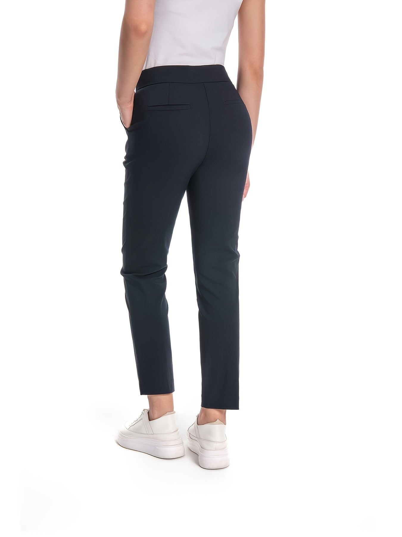 Women'S Mid Waisted Slim Fit Ankle Length Stretch Trousers Vibrant Red High Stretch Fabric with Pockets, Elegant Office Workwear & Evening Out Pants, Machine Washable All-Season Versatile Bottoms, Formal Attire Trousers, Easycare Trouser