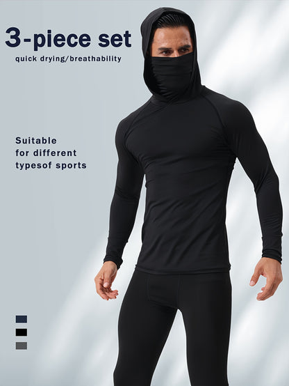 3pcs Men's UPF Hooded Sweatshirts with Mask - Quick-Dry Breathable Outdoor Hoodies Suitable for Working,, Fishing, Sun Gear
