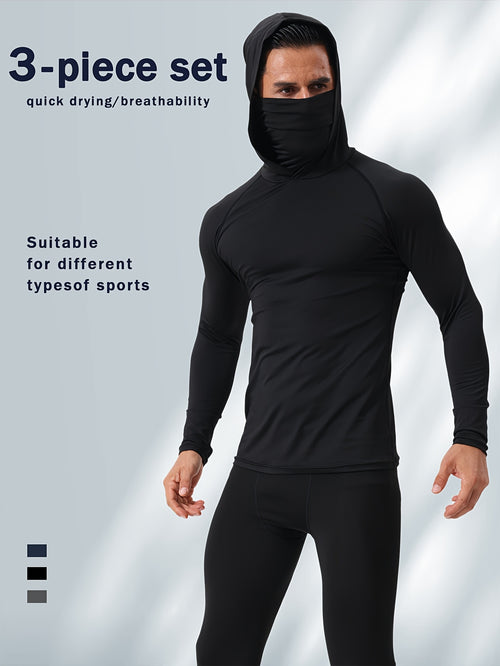 3pcs Men's UPF Hooded Sweatshirts with Mask - Quick-Dry Breathable Outdoor Hoodies Suitable for Working,, Fishing, Sun Gear