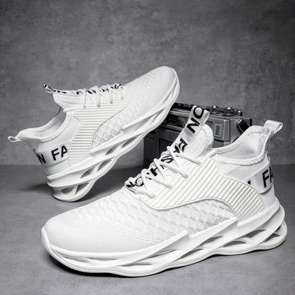 A Pair Of Fashionable, Breathable Knitted Running Shoes For Men And Women Suitable For All Seasons.