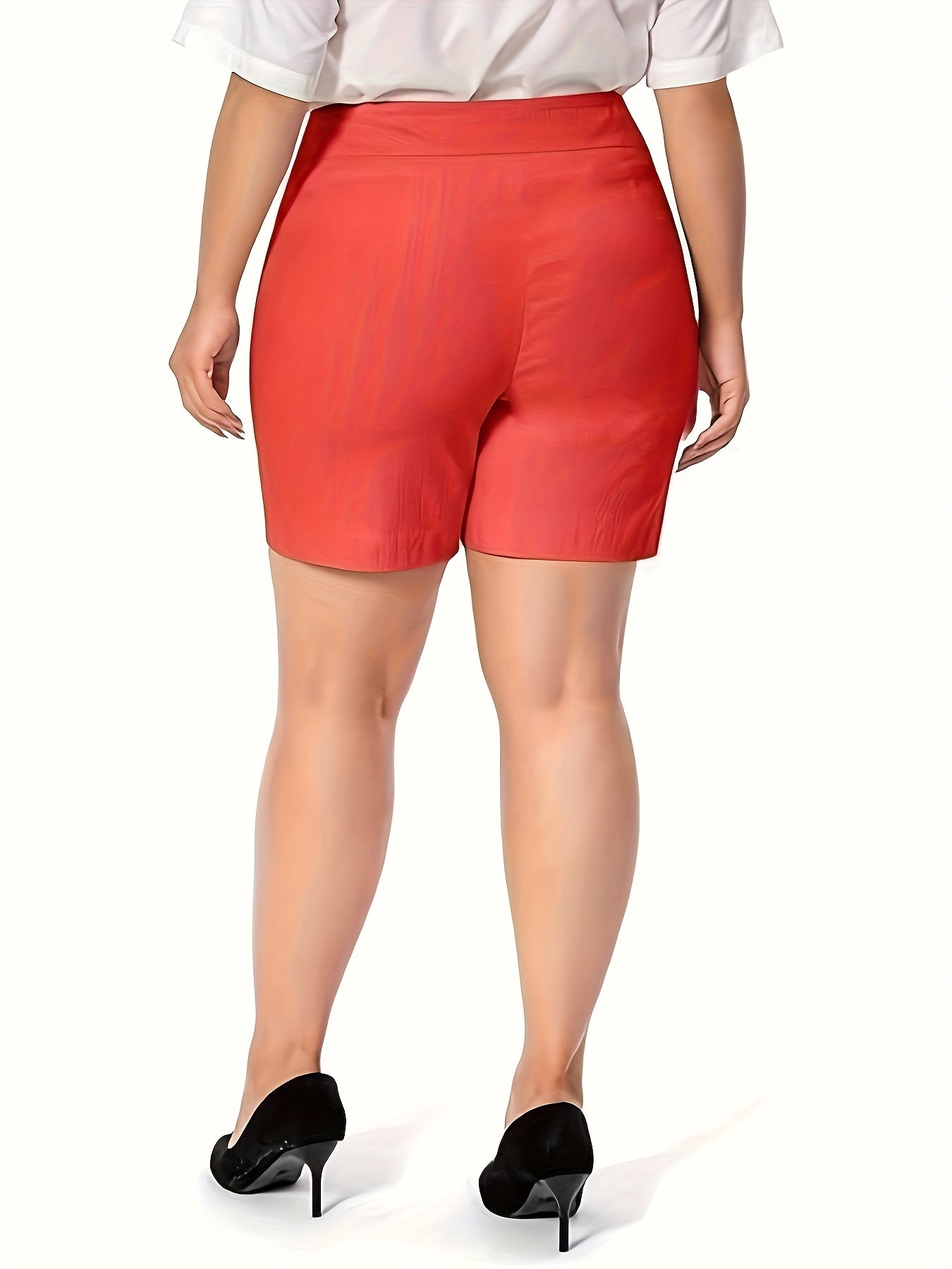 Women's High-Stretch Casual Tulip Hem Work Shorts - Pull-On Style with Front Pockets, Regular Fit for Office & Daily Wear, Machine Washable, Spring/Summer/Fall, Elegant Solid Color