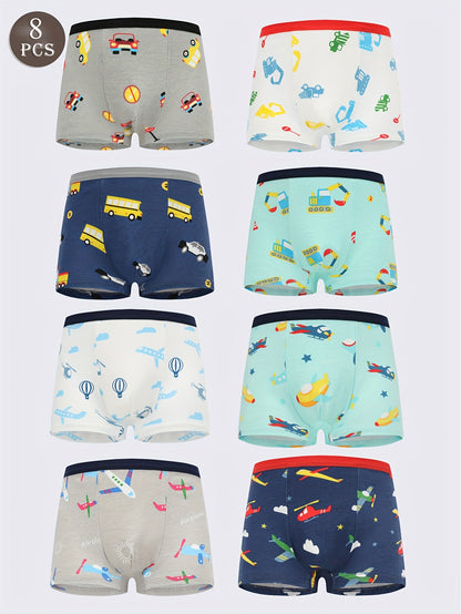 8pcs Boys Cotton Boxer Underwear Soft Comfortable Breathable Cartoon Printed Boys Underwear