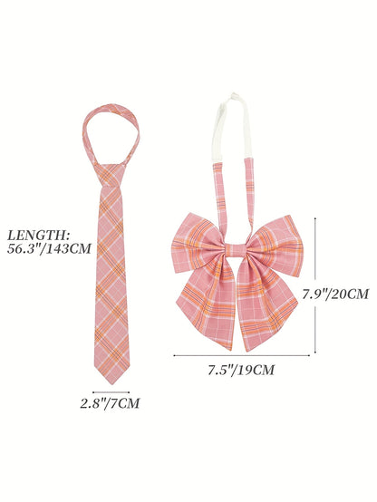 [Japanese Uniform Outfit] 5pcs Japanese Uniform Outfit - Women's Plaid Bow Tie for Christmas