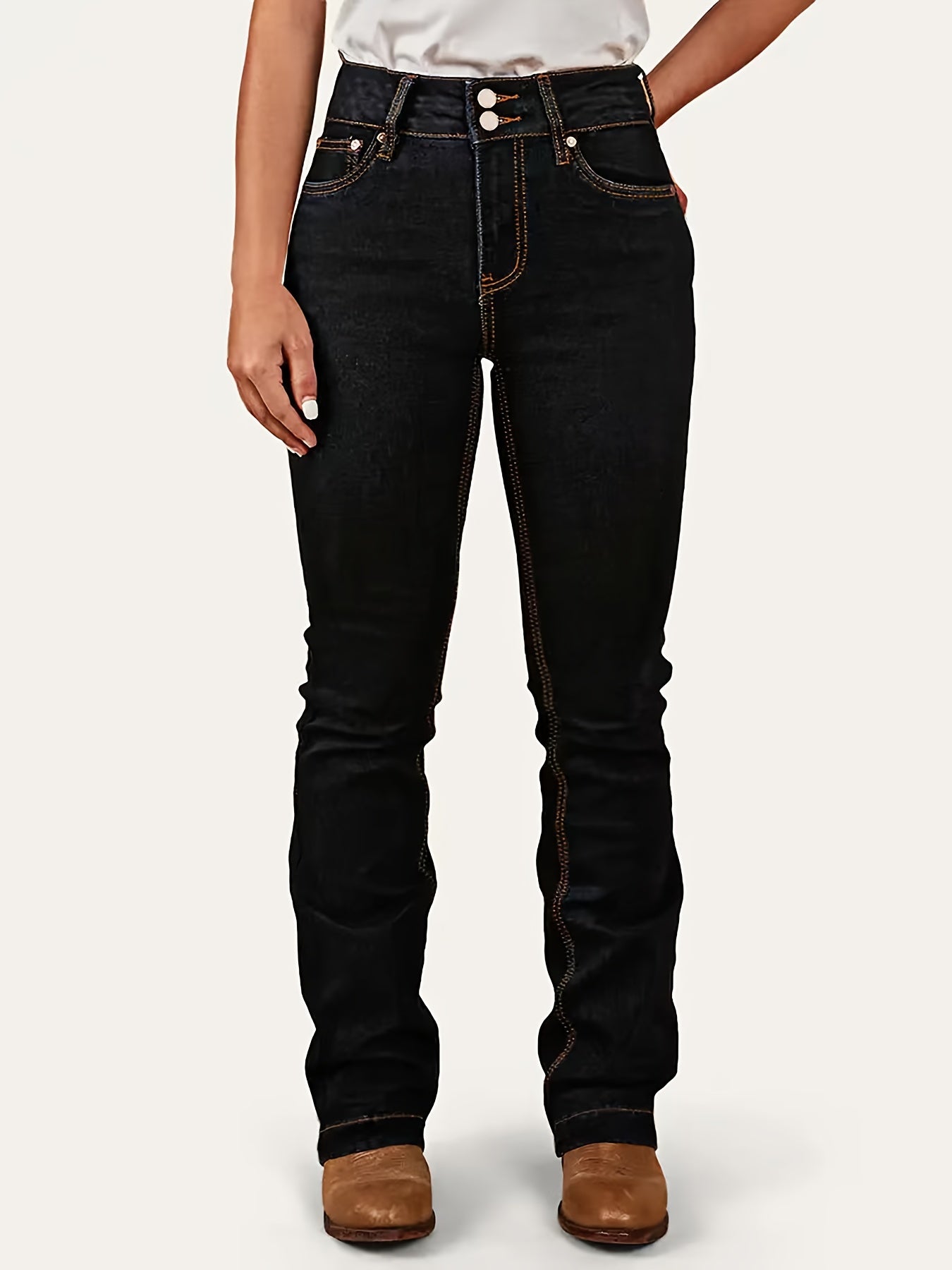 Women'S Classic Five-Pocket Stretch Denim Jeans - Mid-Rise Regular Fit with Button Detail, All-Season Versatile Casual Pants for Home, Travel & Shopping, Comfortable Travel Jeans, Durable Fabric Jeans