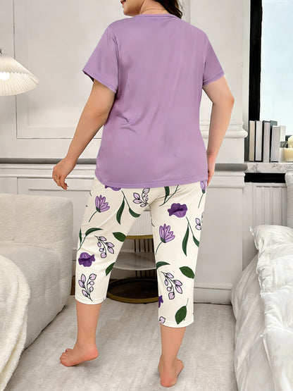 6pcs Women's Print Pajama Set: Short Sleeve Top & Elastic Waist Capri Pants - Soft Polyester Loungewear, Machine Washable Comfortable Home Wear, 3 Sets Of Pajamas