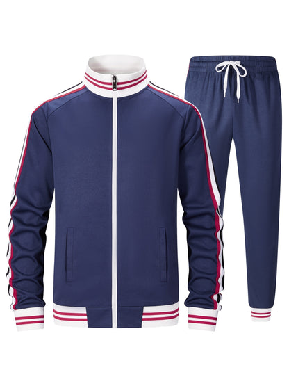 Men Track Suits Sets Long Sleeve Full-zip Sweatsuit Active Jackets And Pants 2pcs Outfits