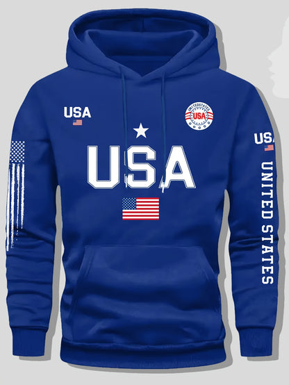 USA Flag Pattern Printed Hoodies, Men's Sweatshirts, United States Letter Printed Casual Knitted Fabric Pullovers for Both Men and Women, Student Couple Outfits, Fashionable Sweatshirts, Autumn and Winter Men's and Women's Sweatshirts