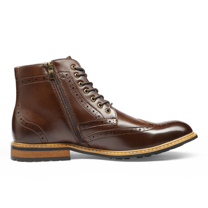 Men's Dress Ankle Motorcycle Boots Wingtip Lined Derby Oxfords