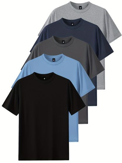 5pcs Men'S Pure Cotton Short Sleeved T-Shirt, Classic Round Neck Black And White T-Shirt Bundling Set, Holiday Gift
