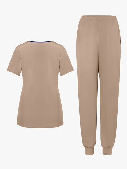 2pcs Set Of Top And Pants, Women's V-neck Frosted Breathable Pocket S Uniform, Brushed Hand Clothes, Work Clothes, Hand Washing Clothes, Pocket Clothes, Leg Binding Pants Set
