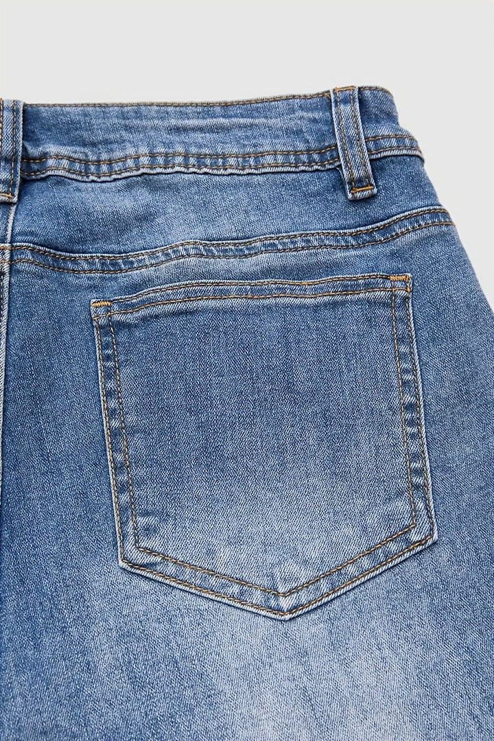 Women'S Plus Size Stone Washed Denim Pants, Ethnic Style Embroidered Skinny Straight Leg Pants
