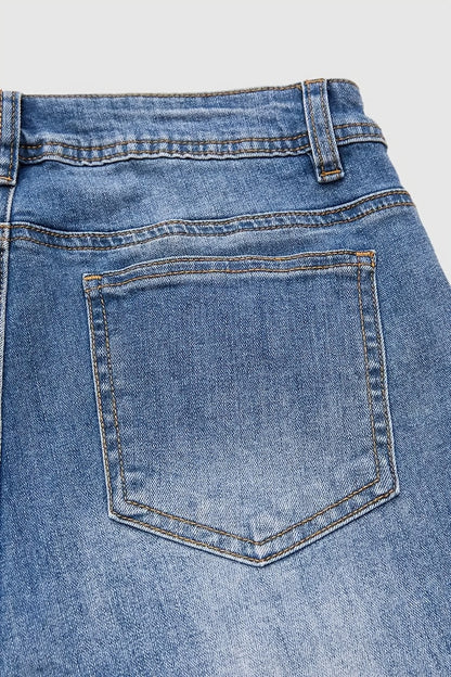 Women'S Plus Size Stone Washed Denim Pants, Ethnic Style Embroidered Skinny Straight Leg Pants