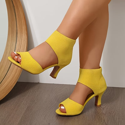 Women's Wide Width High-Heel Sandals - Breathable Knit Upper & Cushioned Insole, Open-Toe Slip-Resistant Sole, EVA Insole & Arch Support - All-Season, Versatile for Casual & Formal Wear - Black, High Heel Sandals, Formal Footwear, Women Shoes