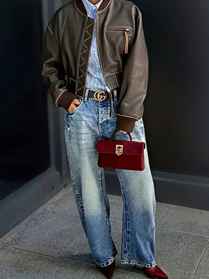 [Retro Wide-Leg Jeans] Ladies' Retro Wide-Leg Jeans, Heavy-Duty Washed Jeans, Jeans With A Gradient Design From Light Blue To Dark Blue