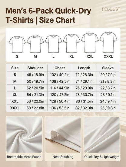 6pcs Men'S Moisture-Wicking T-Shirts, Quick-Dry Short Sleeve Athletic Tees, Loose Fit Crew Neck Design, Great For Gym, Running And Summer Activities, Ideal For Independence Day, Anniversary Celebration Gatherings And Gifts