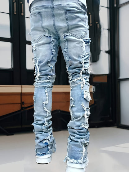 Men's Slim Fit Jeans - Classic Wash Distressed Streetwear 755237