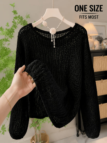 2026 Women'S Hollow Out Sweater Cardigan Long Sleeve Open Front Crochet Cover Up Lightweight Casual Layering Outerwear Soft Top For Spring Fall Winter Resort Wear