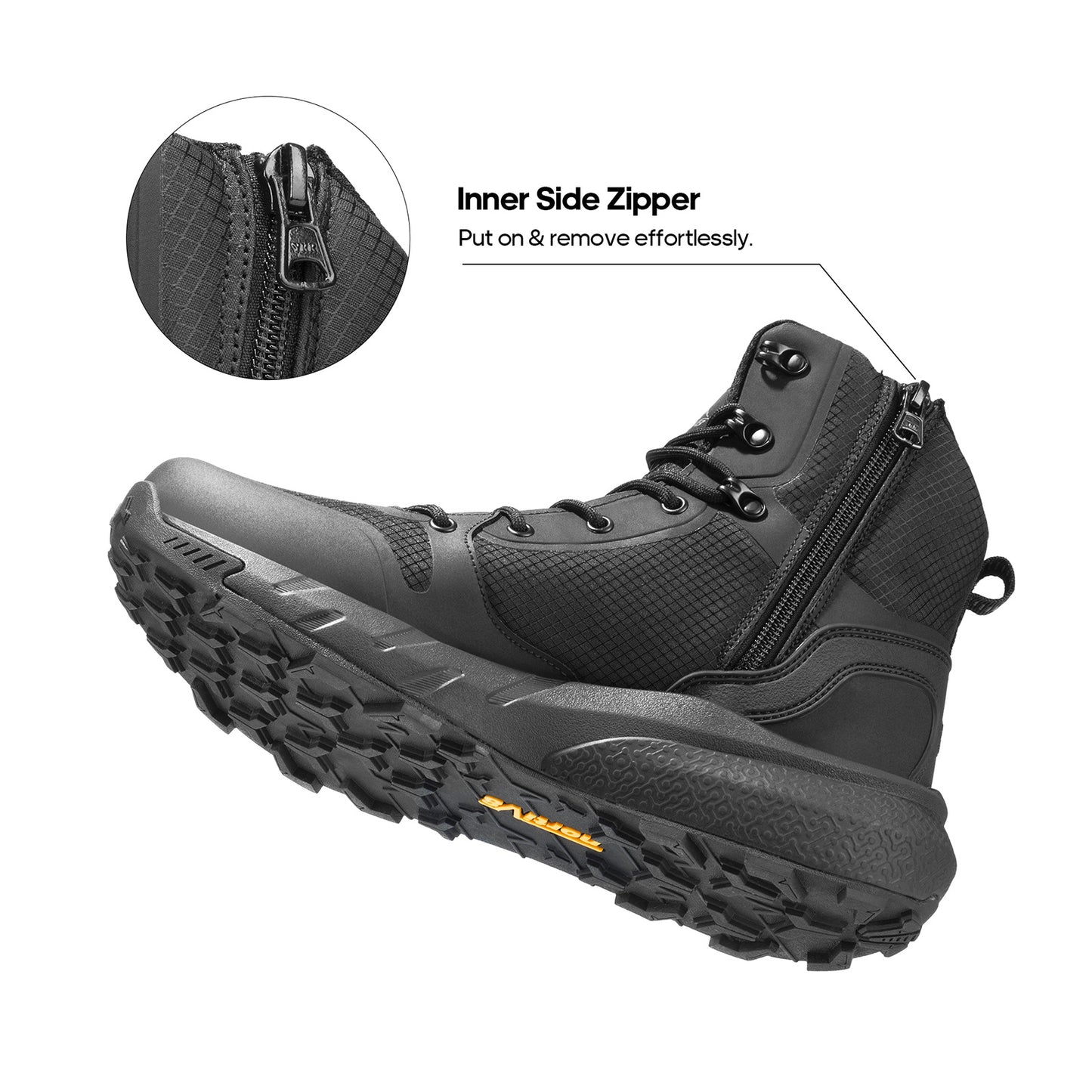 Men's Waterproof Hiking Boots Mid Tactical Boot Comfortable Lightweight Boots for Work All Day Side Zipper Motorcycle Combat Boots Backpacking Trekking