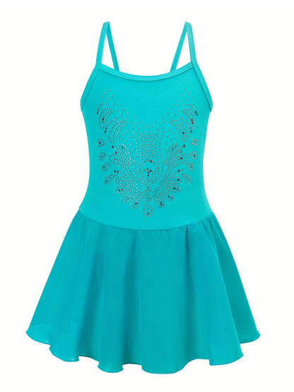 Girls' Sparkling Ballet Leotard with Rhinestones - Sleeveless, Stretchy Dance Dress for Training And Performances, Ballet Clothes for Girls