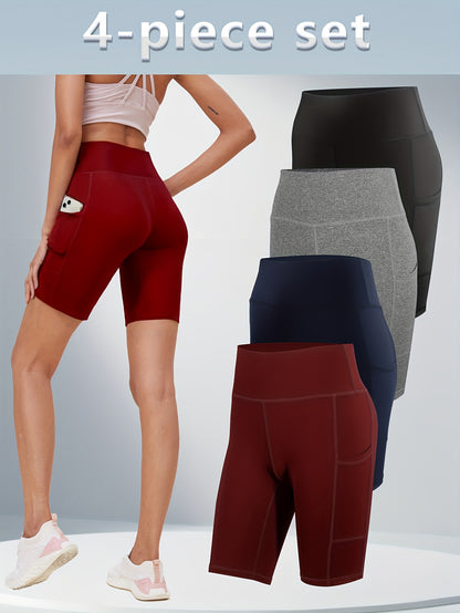 Women's Jujube Red + Navy Blue + Gray + Black Polyester High-Waist Shorts - product view 2