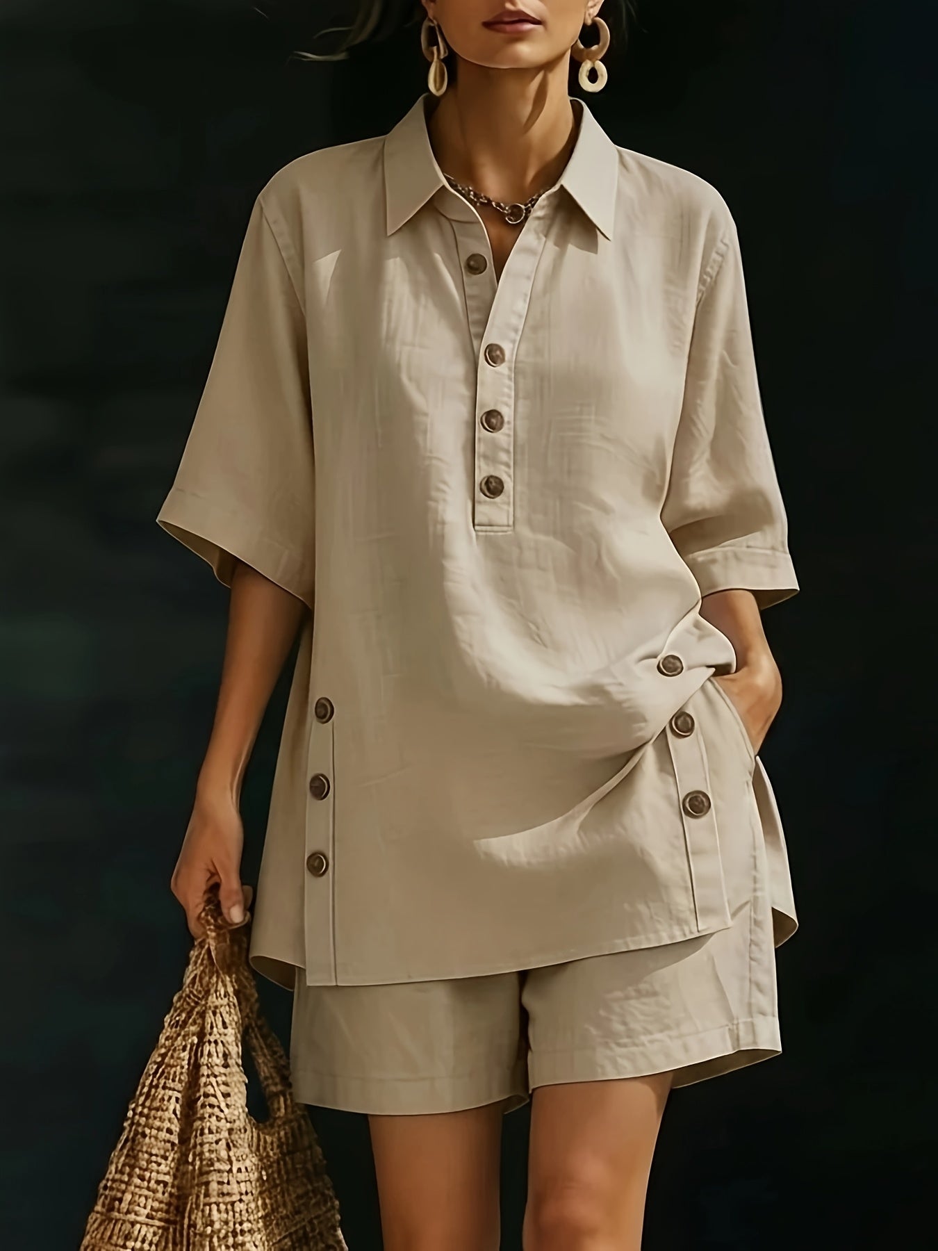 Plus Size - Plus Size - A New Two-Piece Outfit for Women Featuring a Short-Sleeved Shirt And Loose-Fitting Trousers for The Spring/Summer 2026 Season
